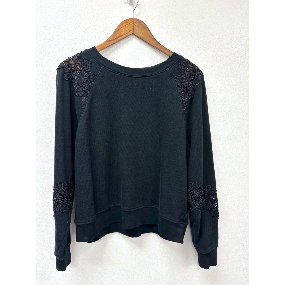 Paige Crochet Lace Inlay Crewneck Sweater Black‎ L